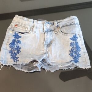 Women's Blue Floral Denim Shorts